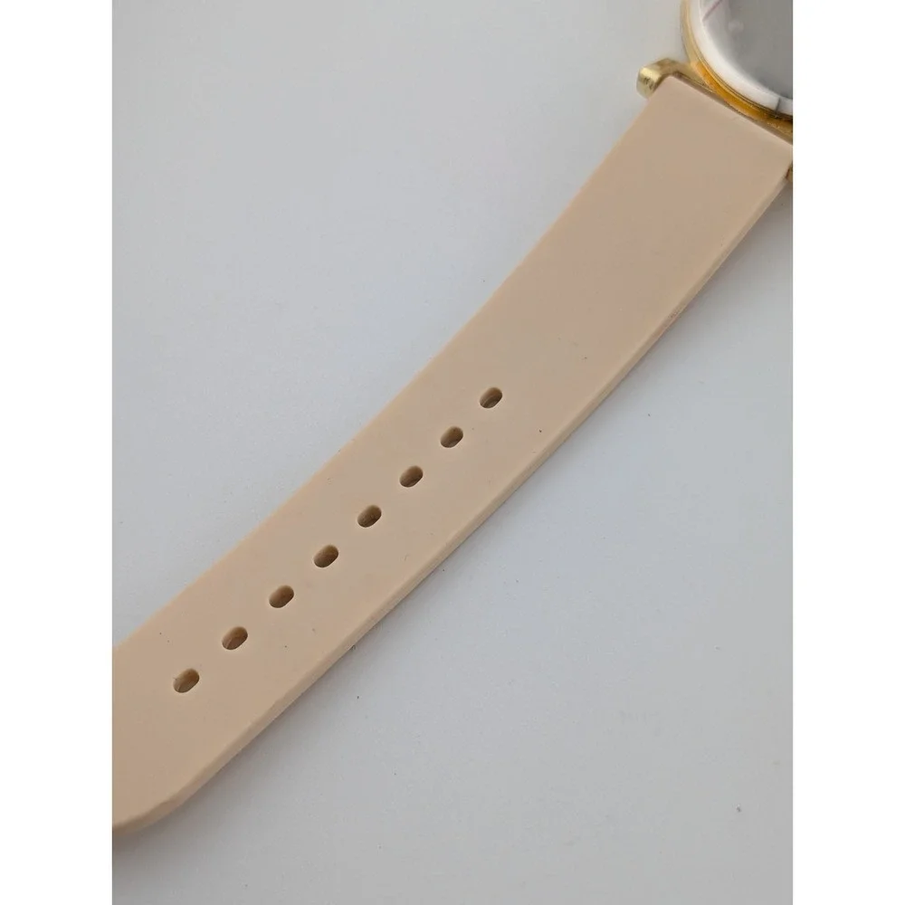 Simone Chic Watch Women 40mm Gold Case Nude Beige Silicone Band- New Battery